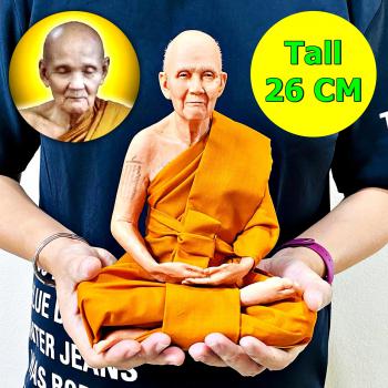 Large Lifelike Wax Monk Statue Lp Doo WatSaKae Meditation 26cm Thai Amulet 17058